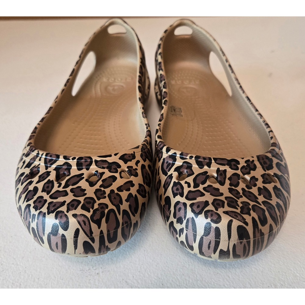 Crocs Kadee Leopard Print Ballet Flats Womens 10 Tan Brown Animal Print Shoes